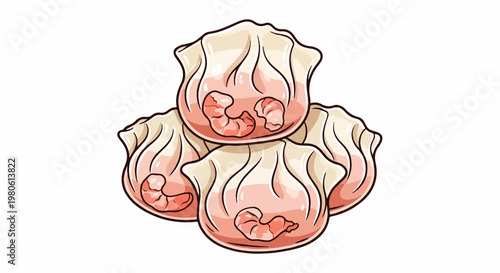 A pile of delicious dumplings with visible shrimp filling