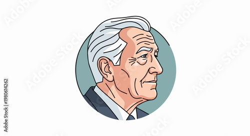 Stylized profile portrait of an older man with grey hair