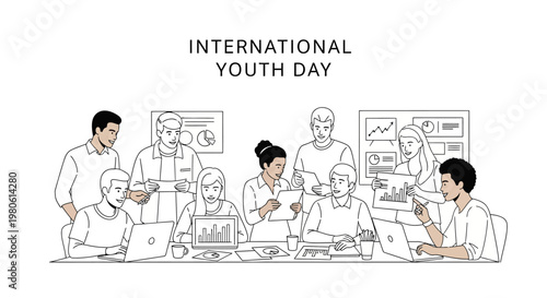 Diverse young professionals collaborating in a modern office business meeting.