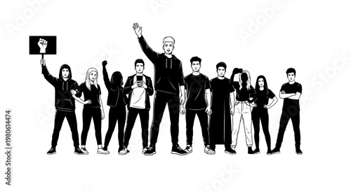 Group of diverse young people protesting together for social justice.