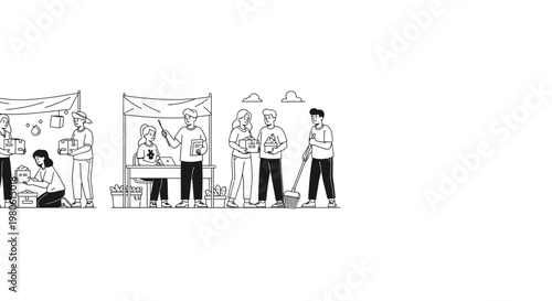 People volunteering at a food bank charity event.