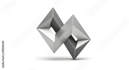3D Abstract Zigzag Ribbon Silver Metallic Geometry