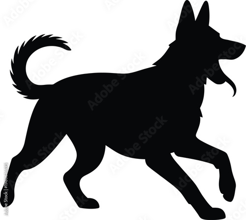 Black silhouette of a German Shepherd dog running vector
