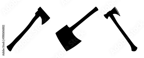Sustainable wood forestry axe set with solid black icon on white background featuring black and white, icon, axes with illustration and vector