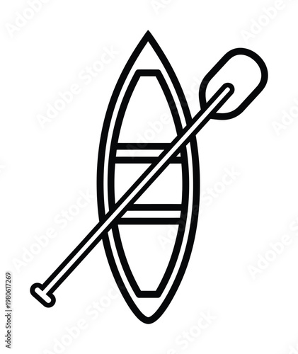 Minimalist vector of a canoe with a single paddle in a simplistic design