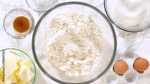 Overhead View of Flour in Bowl