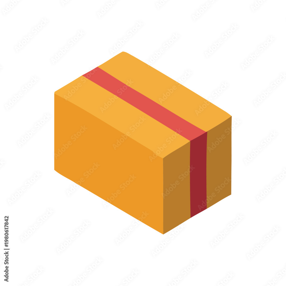 Fototapeta premium Mail package isometric box, postage parcel, warehouse storage, ecommerce delivery, shipping expo, logistics training session, supply chain management vector