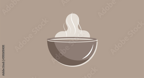 Steaming bowl with a silhouette of a person inside, illustrating a relaxing steam bath or sauna experience, perfect for wellness and self-care.