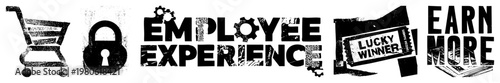 Workplace culture graphic featuring gears, shopping cart, and “Lucky Winner” badge, employee engagement, HR branding, corporate motivation, employee satisfaction, workplace perks.