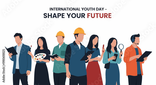 Diverse group of young professionals and students representing various careers and education.