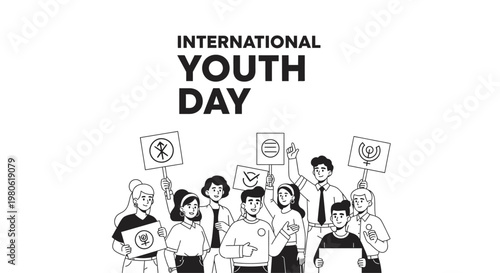 Obraz na plátně Group of diverse young people holding protest signs for International Youth Day