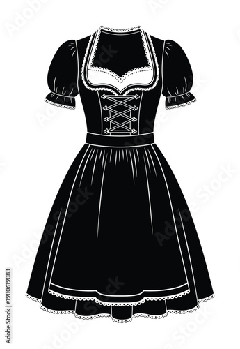 Vector of a traditional german dirndl dress with lace detailing and puffed sleeves