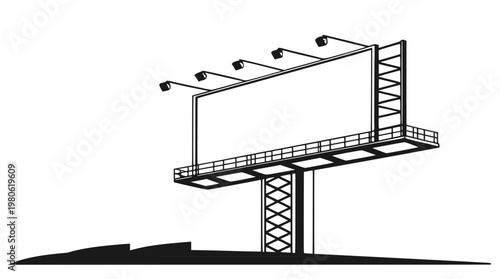 Outdoor Billboard Vector Illustration with Advertising Display Structure, Street Banner Mockup Marketing Template Design