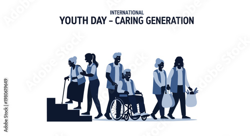 International Youth Day caring generation helping elderly and disabled people.