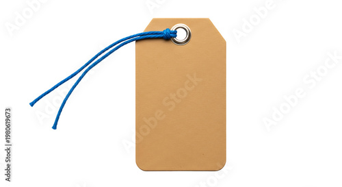 A brown tag with a blue string PNG isolated on transparent background