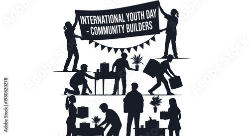 International Youth Day silhouette community builders illustration.