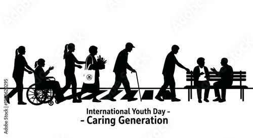 Silhouettes of people showing kindness and care for others on International Youth Day.