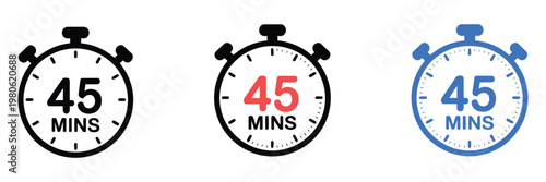 45 Minute Timer Stopwatch Countdown Icons Time Management Clock Alarm Schedule Productivity Vector Illustration Collection Isolated Background