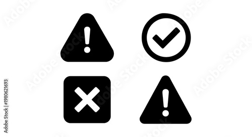Foto Minimalist warning icon set, black flat vector symbols for alert and notificatio