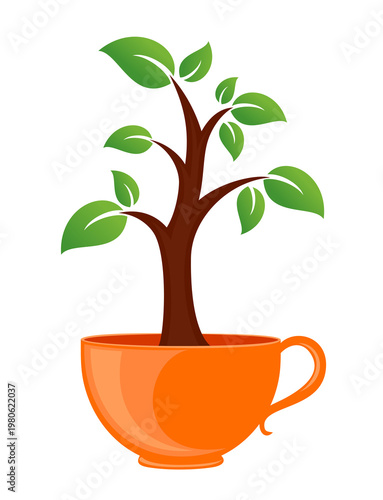 Symbolof raising tree in yellow cup.