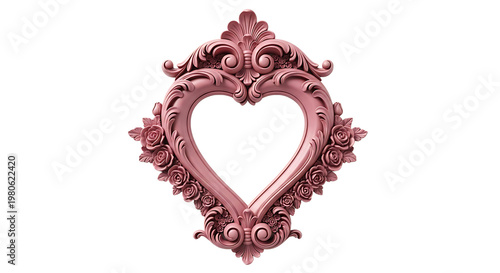 A pink heart shaped frame with ornate designs PNG isolated on transparent background