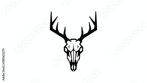 Deer Skull with Antlers Vector Illustration on White Background