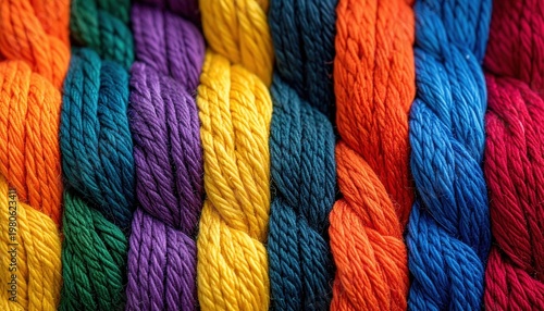 Vibrant colorful embroidery floss arranged neatly side by side creating a beautiful textile background with rich texture perfect for craft and hobby projects