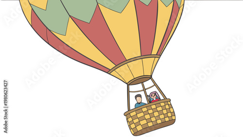 Vintage Style Hot Air Balloons Flying Above Clouds Illustration
