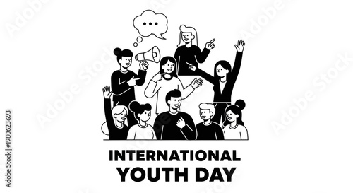 Diverse group of young people celebrating International Youth Day together.