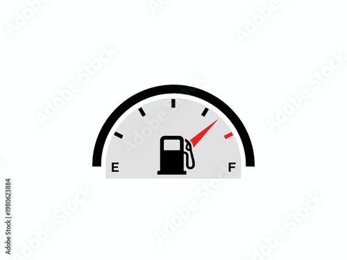 Fuel gauge icon indicating full tank level on white background