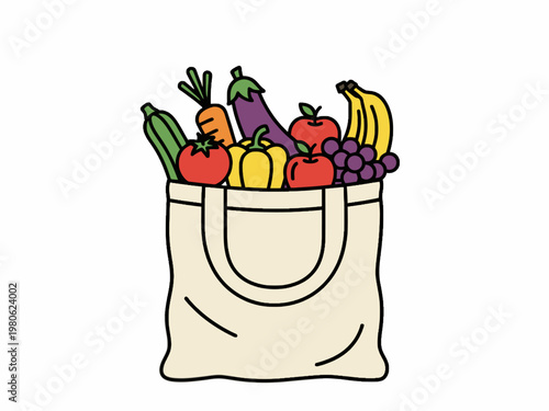 Canvas tote bag filled with fresh vegetables and fruits