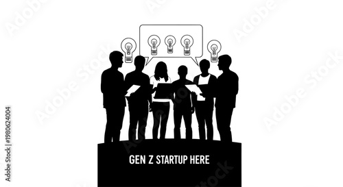 Group of young Gen Z entrepreneurs brainstorming startup ideas together.