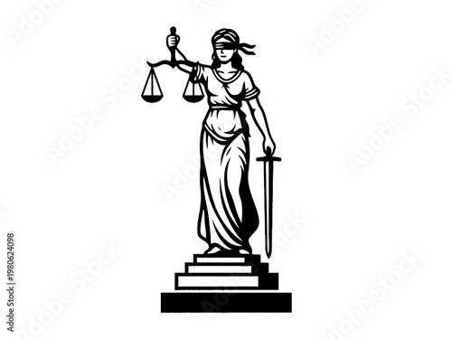 Lady Justice Icon Holding Scales and Sword Vector