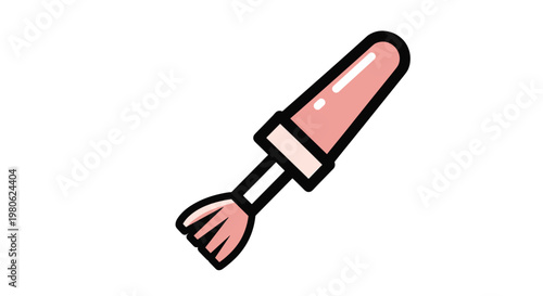 Flat lay illustration of a pink-handled makeup brush, perfect for applying foundation, blush, or blending, essential for cosmetic artistry.