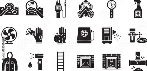 Medical and Healthcare Icons in Black and White Color