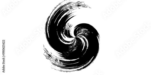 Black Ink Brush Spiral Vortex Illustration