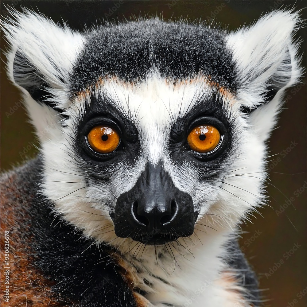 Obraz premium A close-up portrait of a lemur with large orange eyes