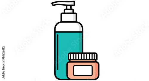 Skincare set featuring a pump bottle for lotion or cleanser and a small jar for cream, highlighting a complete beauty routine.