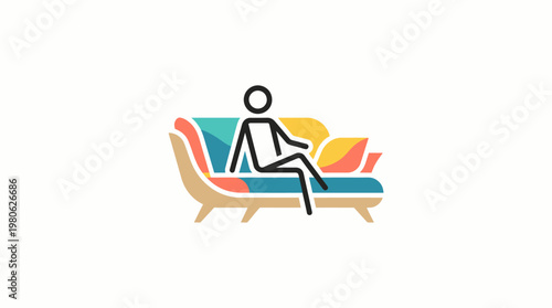 Minimalist Icon of Person Relaxing on a Sofa