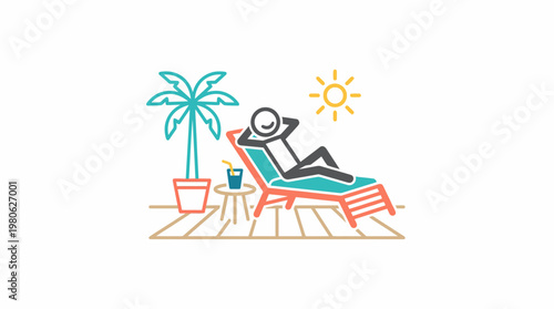 Relaxed Stick Figure Sunbathing on a Beach Lounger