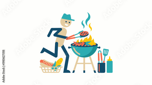 Man Grilling Food on a Barbecue