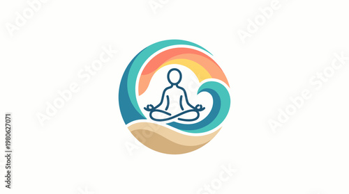 Meditating Person Surrounded By Ocean Waves and Sky