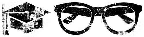 Academic cap and eyeglasses representing learning,, study, scholarly pursuit, student life, educational achievement.