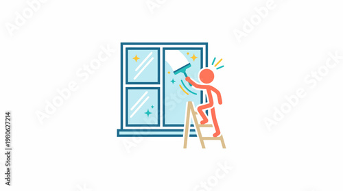 Person Cleaning Window with Squeegee Vector