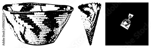 Traditional woven basket featuring intricate geometric, artisanal handcrafted basketry, cultural textile design, natural fiber container, ethnic craft.