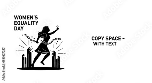Illustration of a woman breaking free from chains for Women Equality Day.