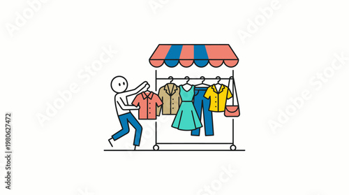 Person Shopping at a Clothing Stall in a Market