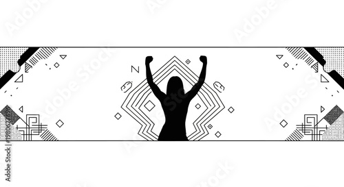 Silhouette of a triumphant person with raised arms in a victory pose.
