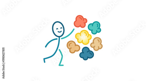 Happy Stick Figure Offering Colorful Popcorn
