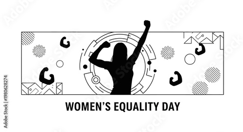 Silhouette of a woman raising her arm in a pose of strength and empowerment.